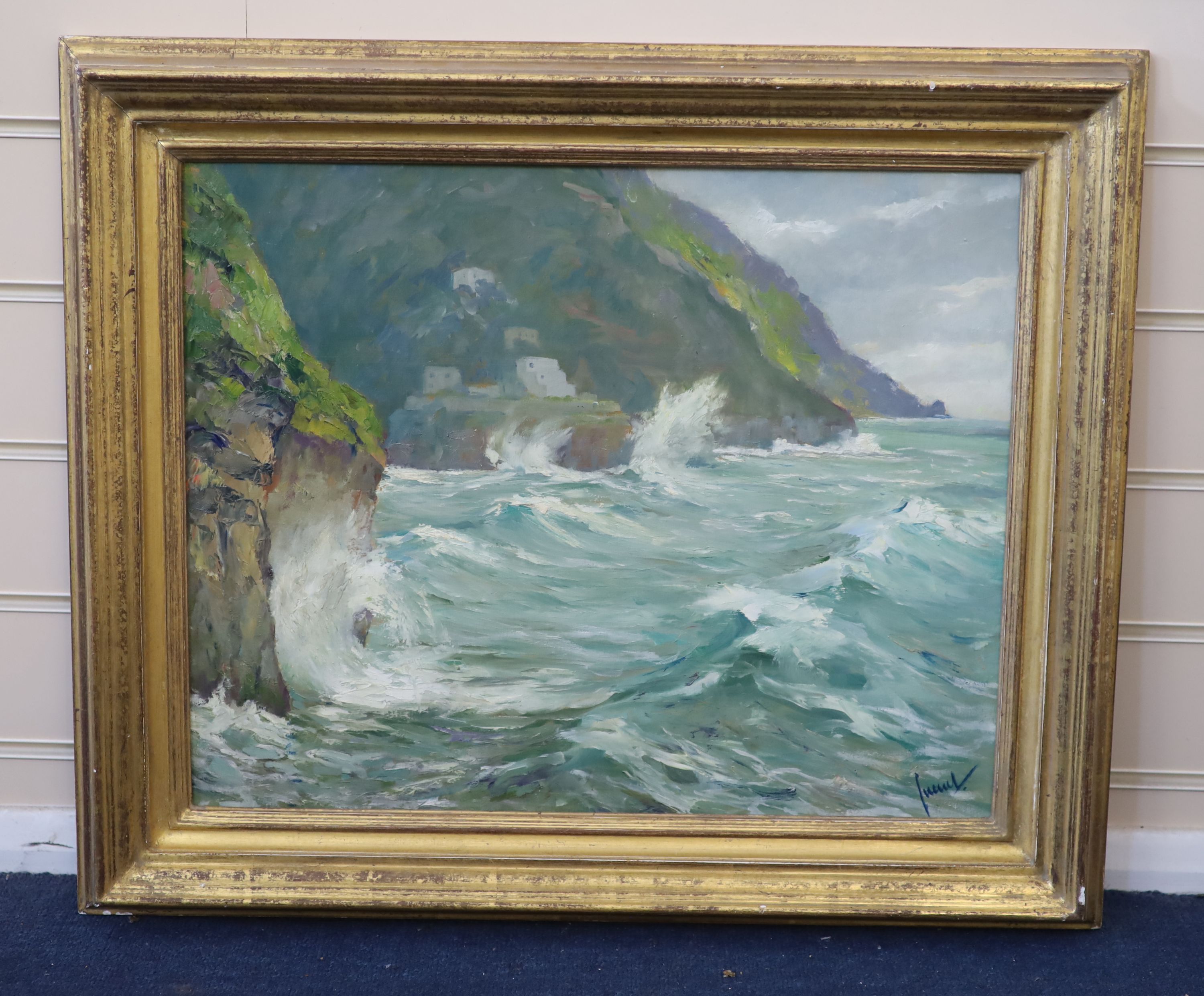 Edward Alfred Cucuel (American, 1875-1951), 'Storm at Sorrentino coast', Oil on board, 40 x 49cm.